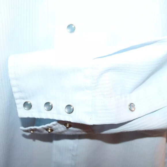 Panhandle Slim Shirt Mens 17-36 Blue Pinstripe Western Pearl Snap Made USA - Picture 7 of 16